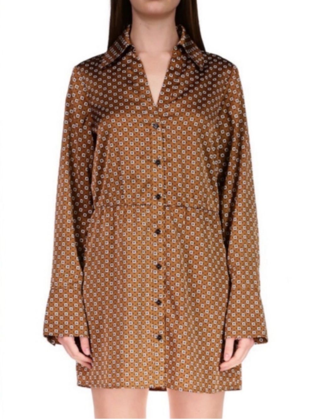 Sanctuary Brown Printed Long-Sleeve Button Dress modern dress